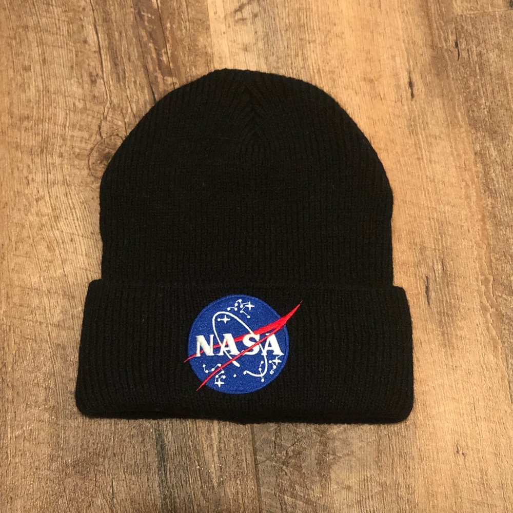 Black Embroidered NASA Meatball Official Space Logo Watch Cap Acrylic Winter Hat